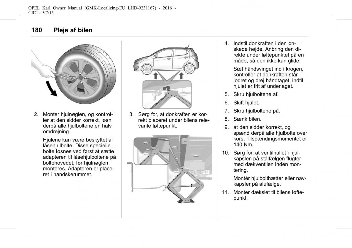 Opel Karl Bilens instruktionsbog / page 181