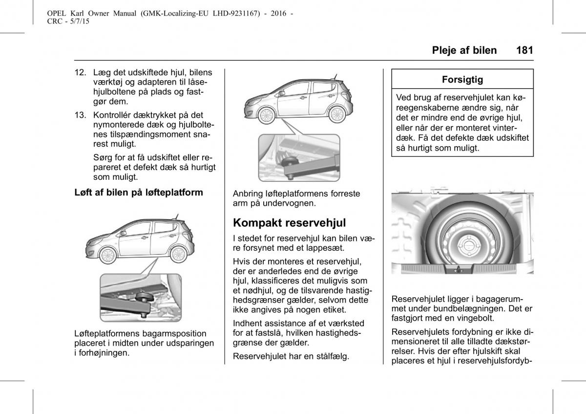 Opel Karl Bilens instruktionsbog / page 182