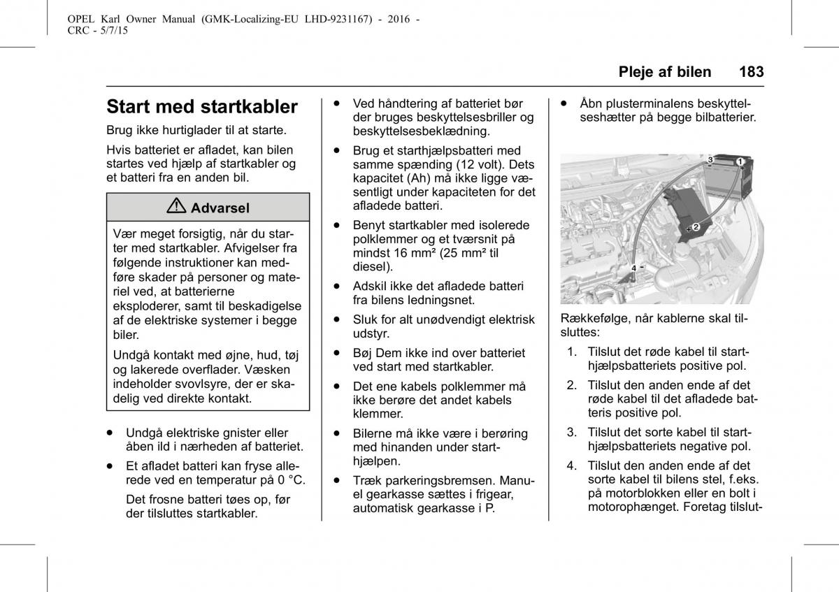 Opel Karl Bilens instruktionsbog / page 184