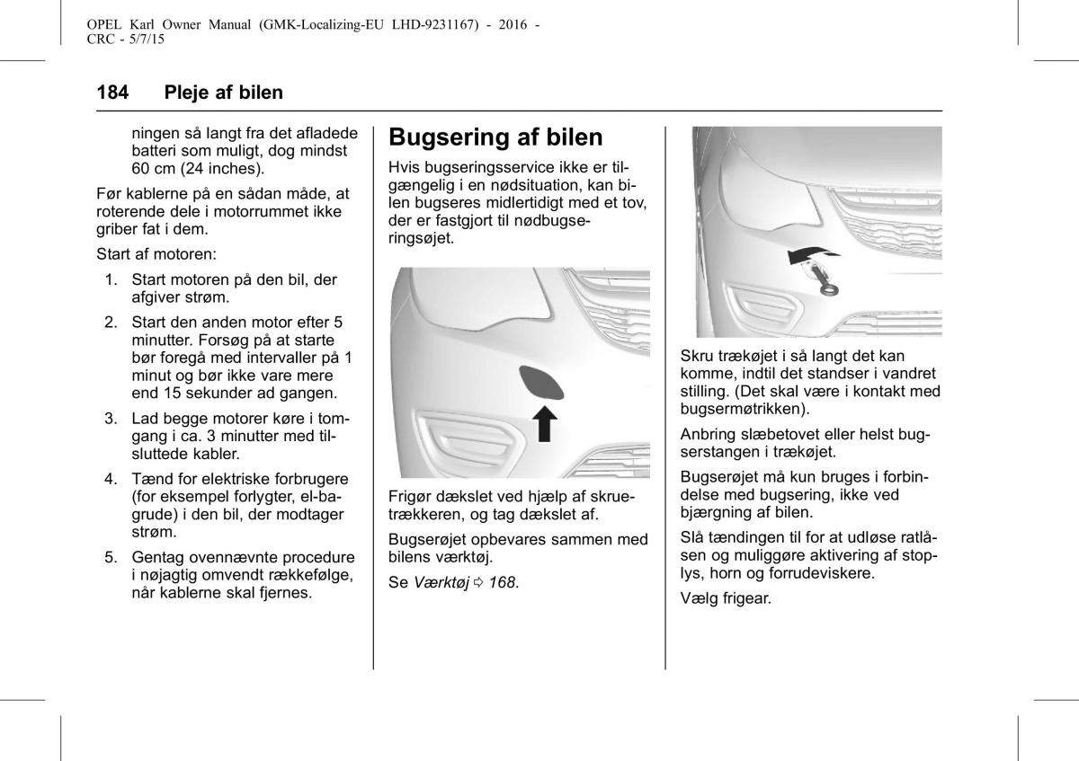 Opel Karl Bilens instruktionsbog / page 185