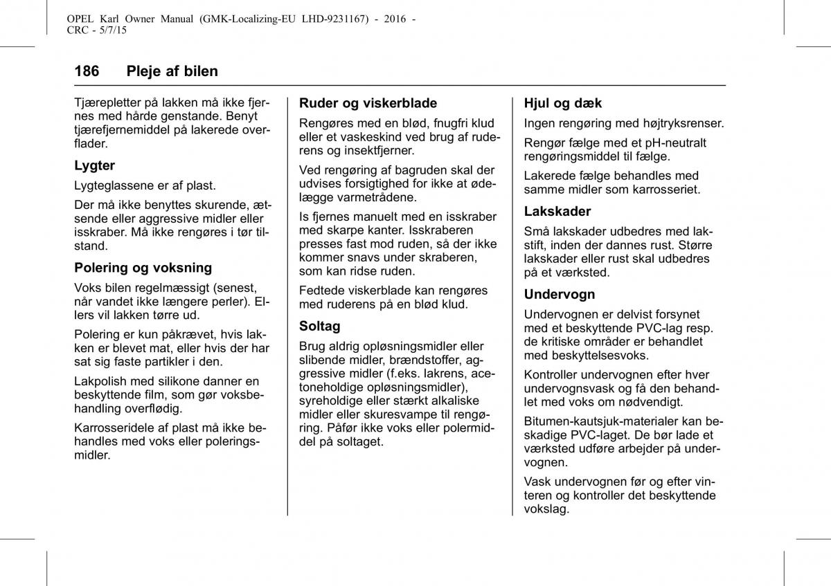 Opel Karl Bilens instruktionsbog / page 187