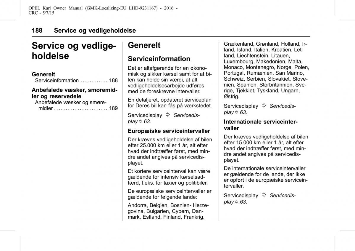 Opel Karl Bilens instruktionsbog / page 189