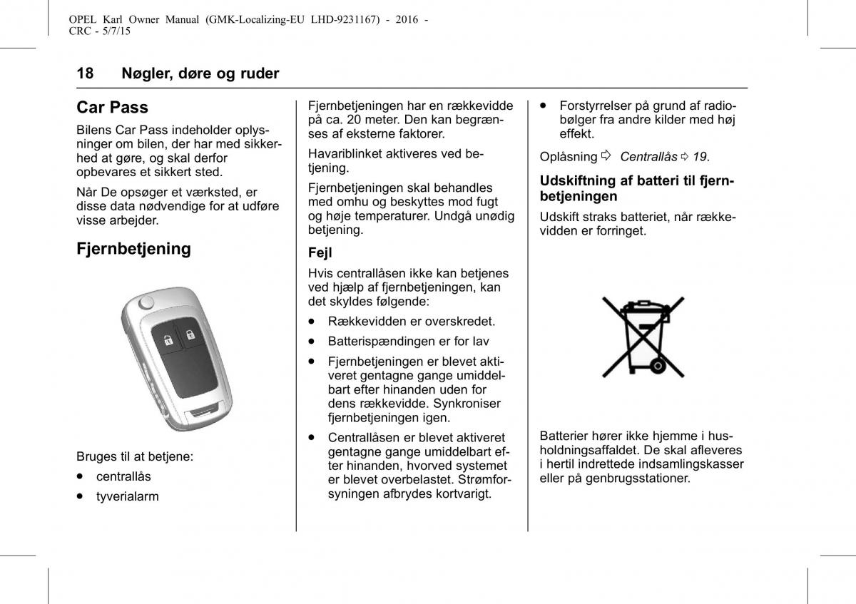 Opel Karl Bilens instruktionsbog / page 19