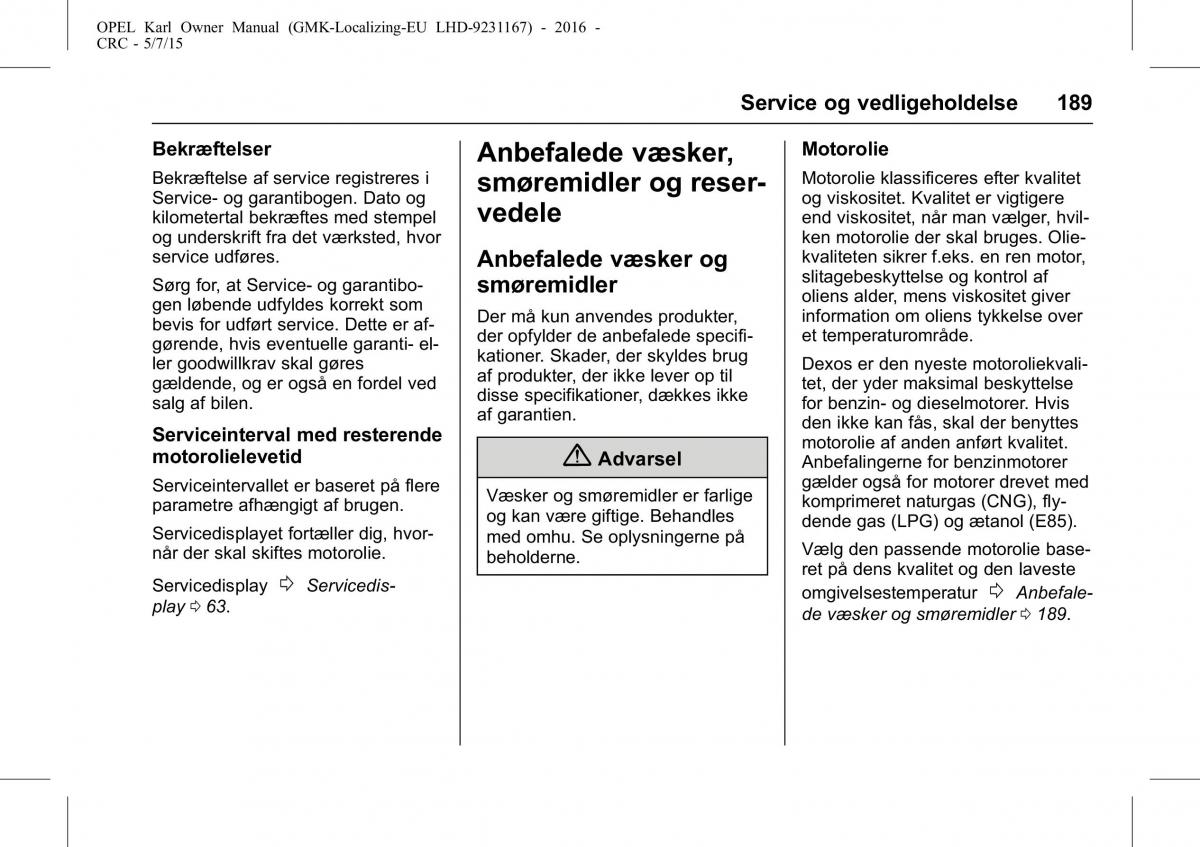 Opel Karl Bilens instruktionsbog / page 190