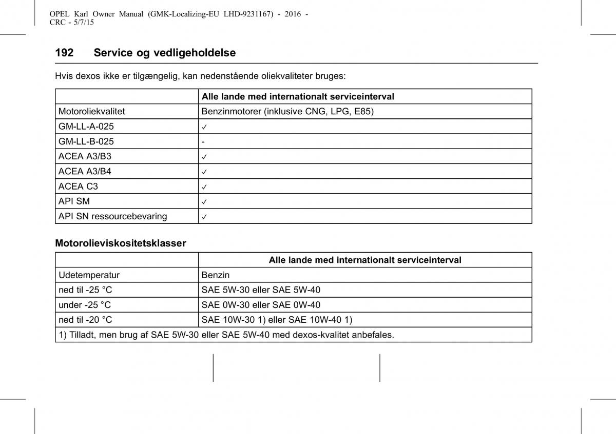 Opel Karl Bilens instruktionsbog / page 193