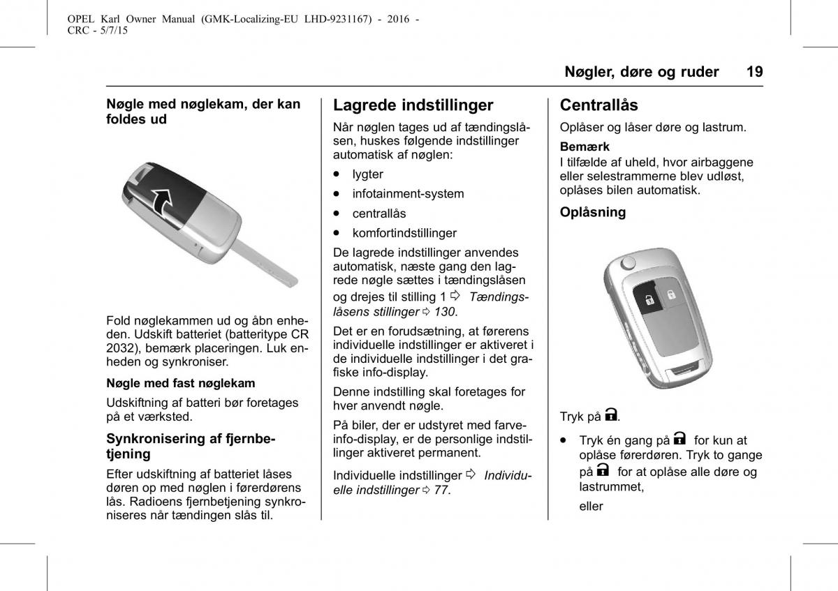 Opel Karl Bilens instruktionsbog / page 20