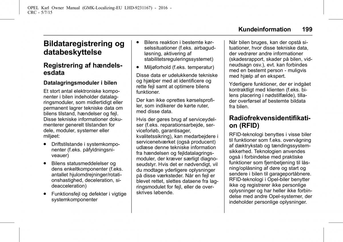 Opel Karl Bilens instruktionsbog / page 200