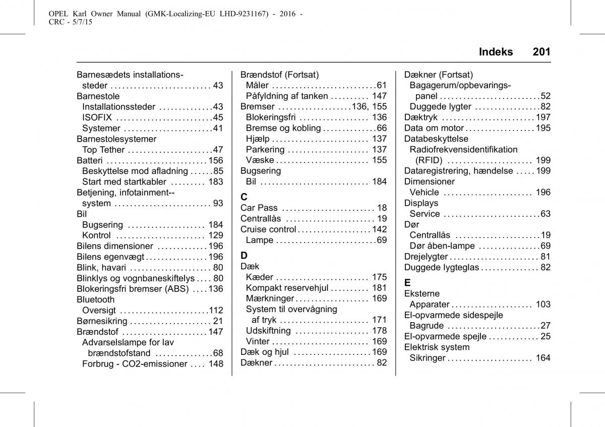 Opel Karl Bilens instruktionsbog / page 202