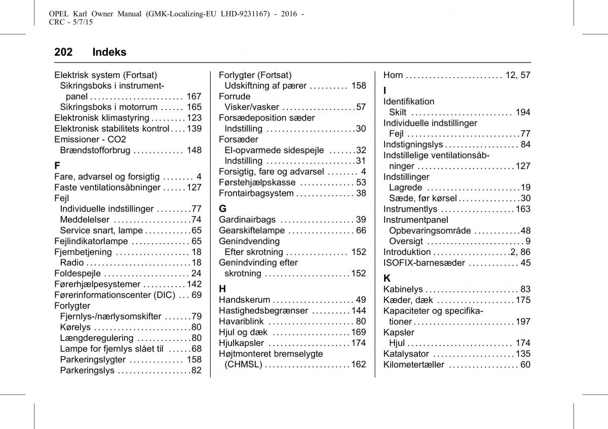 Opel Karl Bilens instruktionsbog / page 203