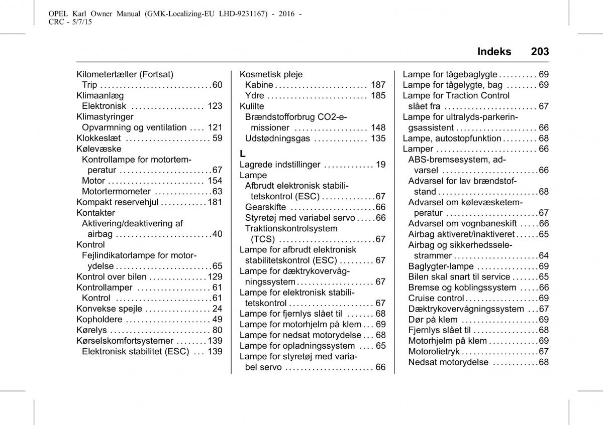 Opel Karl Bilens instruktionsbog / page 204