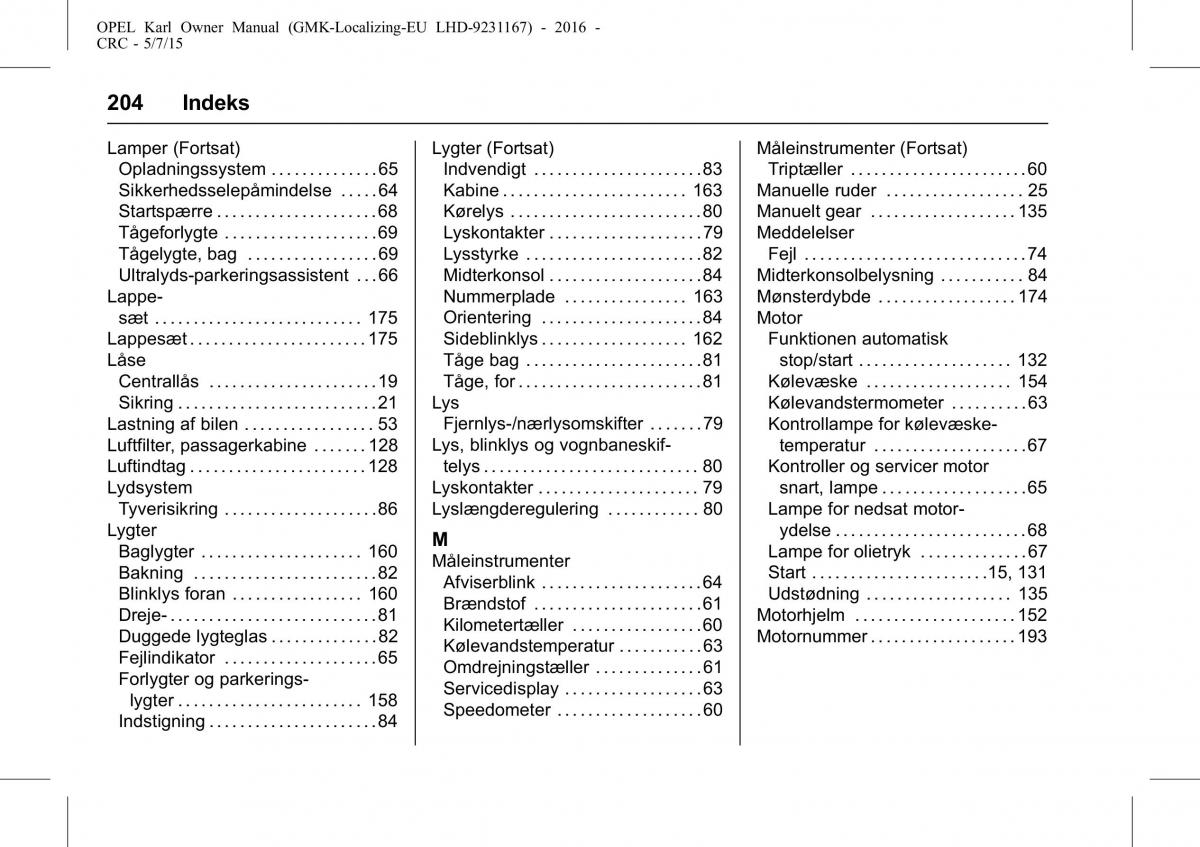 Opel Karl Bilens instruktionsbog / page 205