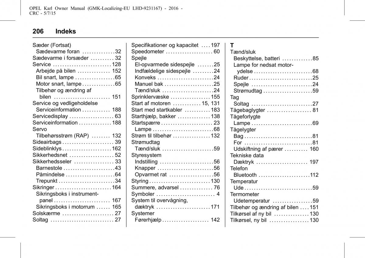 Opel Karl Bilens instruktionsbog / page 207