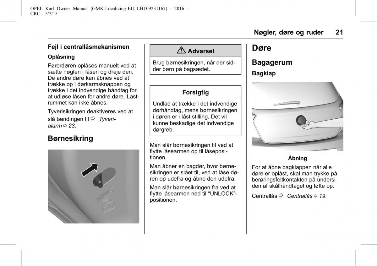 Opel Karl Bilens instruktionsbog / page 22