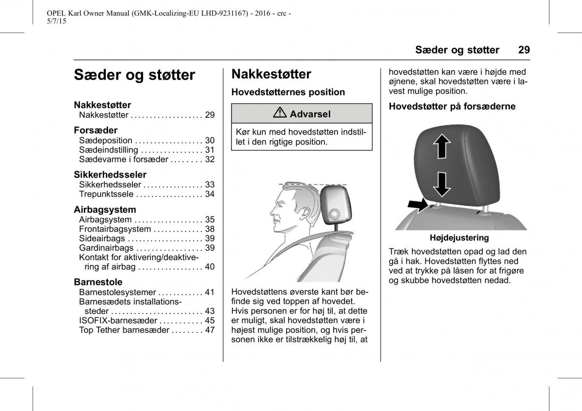 Opel Karl Bilens instruktionsbog / page 30