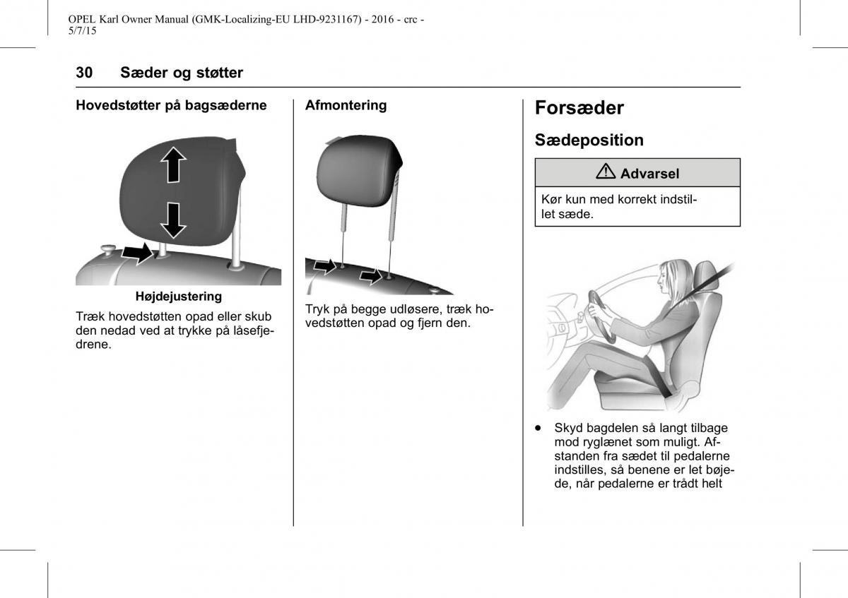 Opel Karl Bilens instruktionsbog / page 31