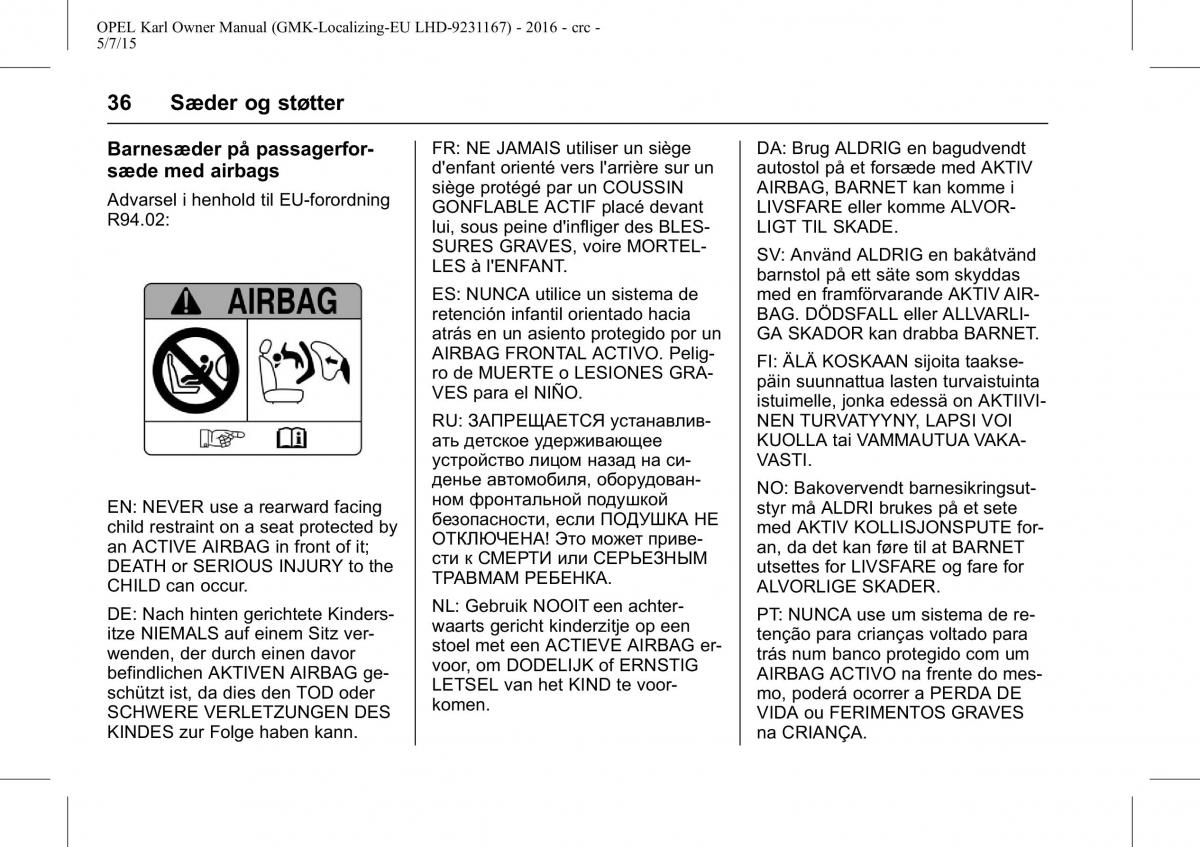 Opel Karl Bilens instruktionsbog / page 37