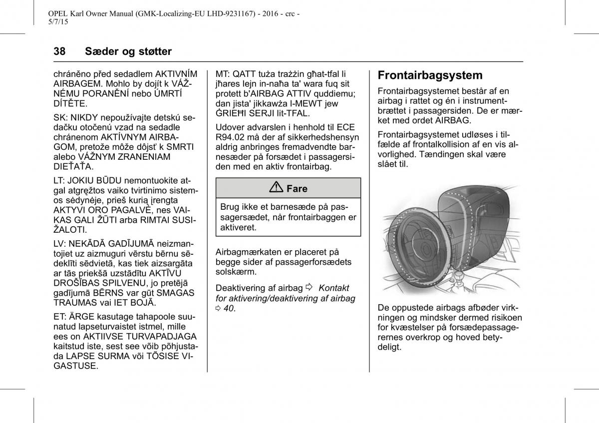 Opel Karl Bilens instruktionsbog / page 39