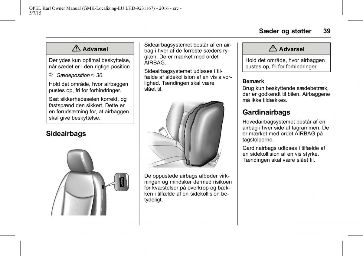 Opel Karl Bilens instruktionsbog / page 40