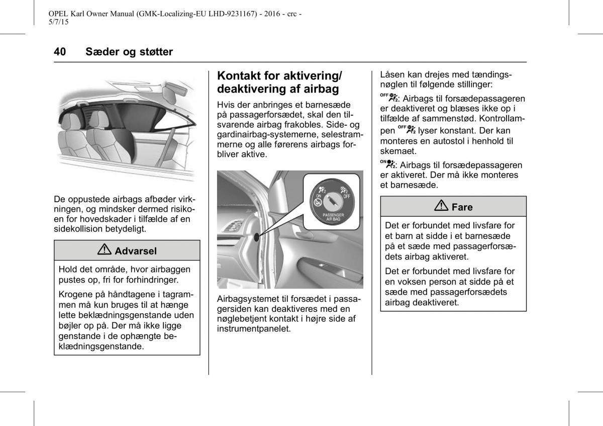 Opel Karl Bilens instruktionsbog / page 41