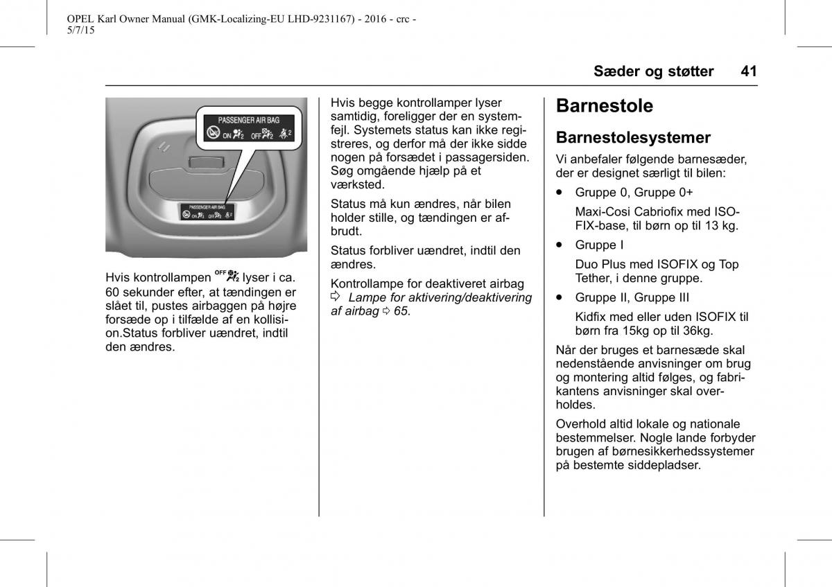 Opel Karl Bilens instruktionsbog / page 42