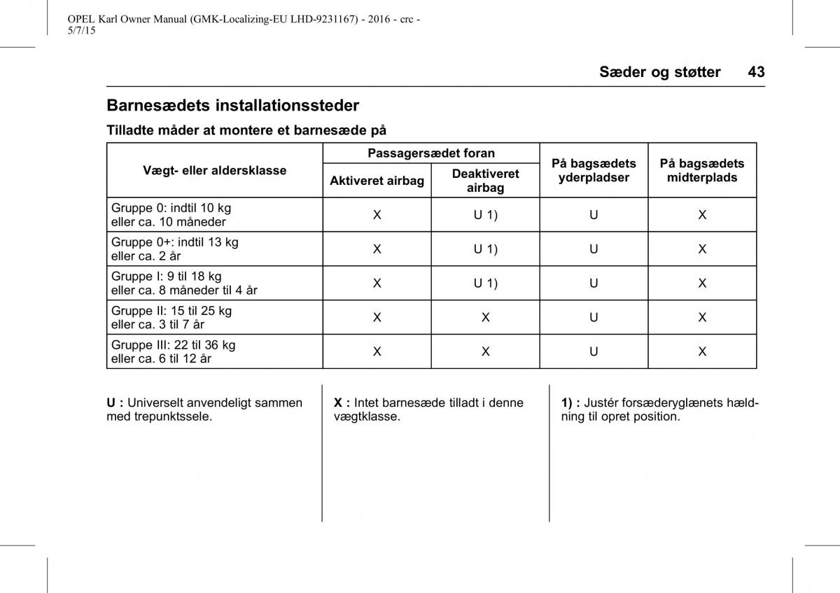 Opel Karl Bilens instruktionsbog / page 44