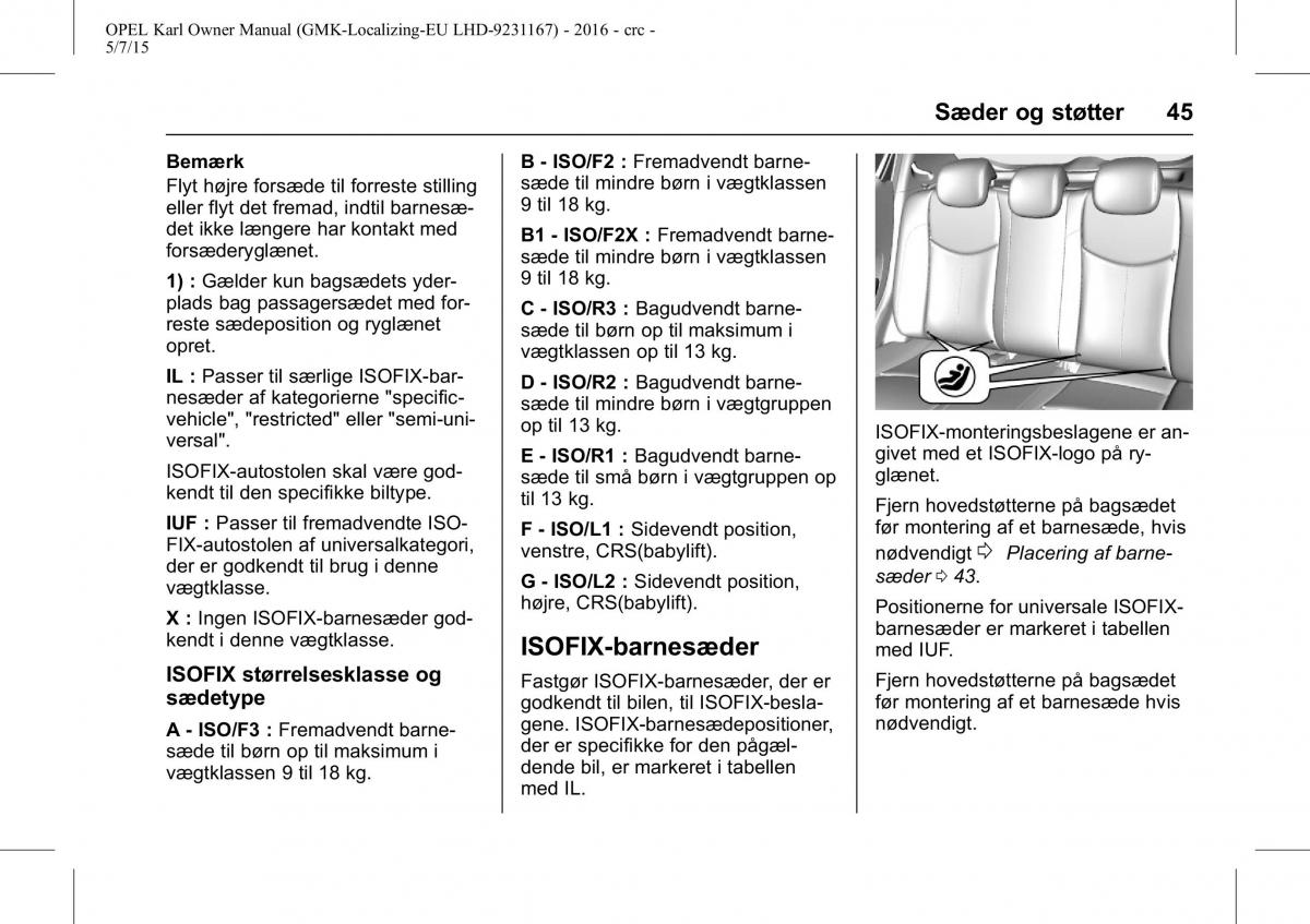 Opel Karl Bilens instruktionsbog / page 46