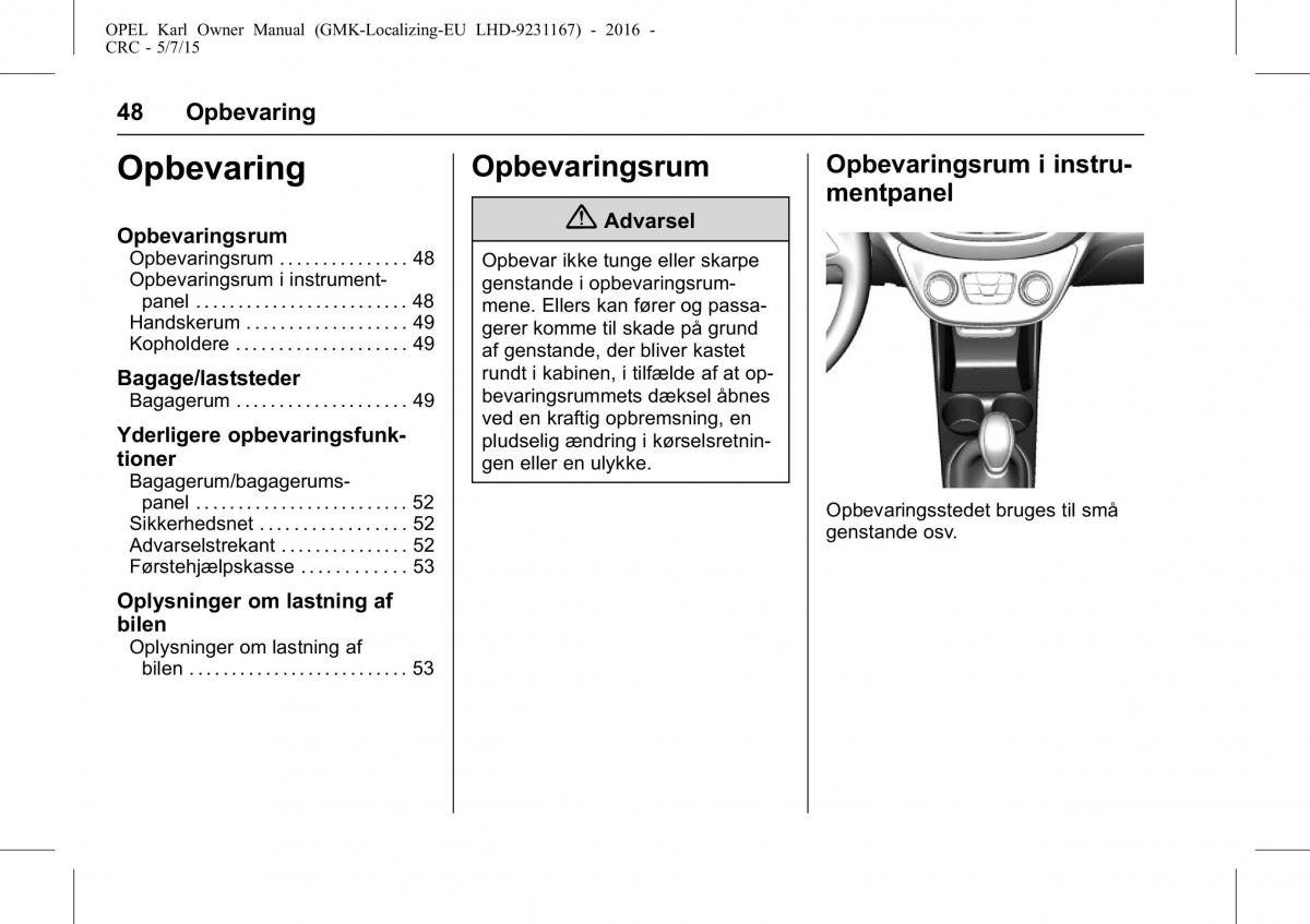 Opel Karl Bilens instruktionsbog / page 49