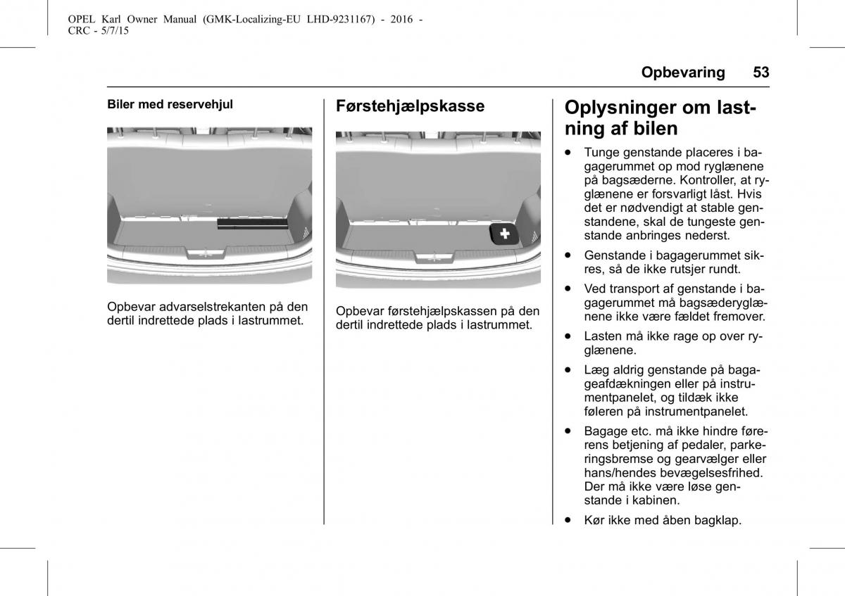 Opel Karl Bilens instruktionsbog / page 54