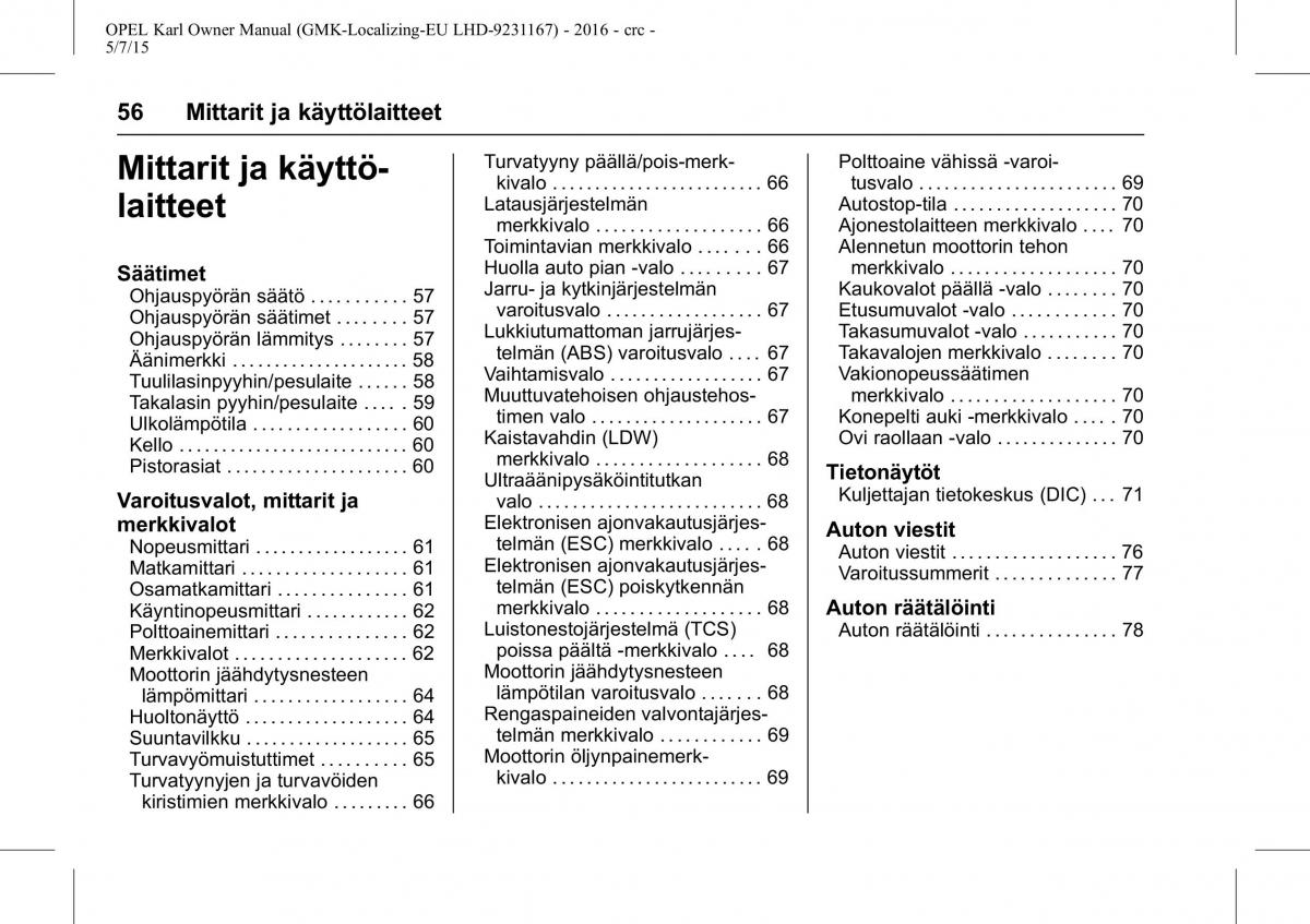 Opel Karl owners manual / page 57