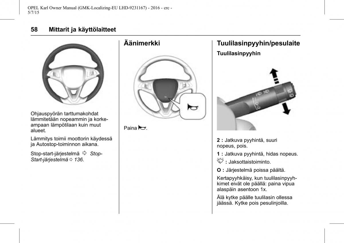 Opel Karl owners manual / page 59