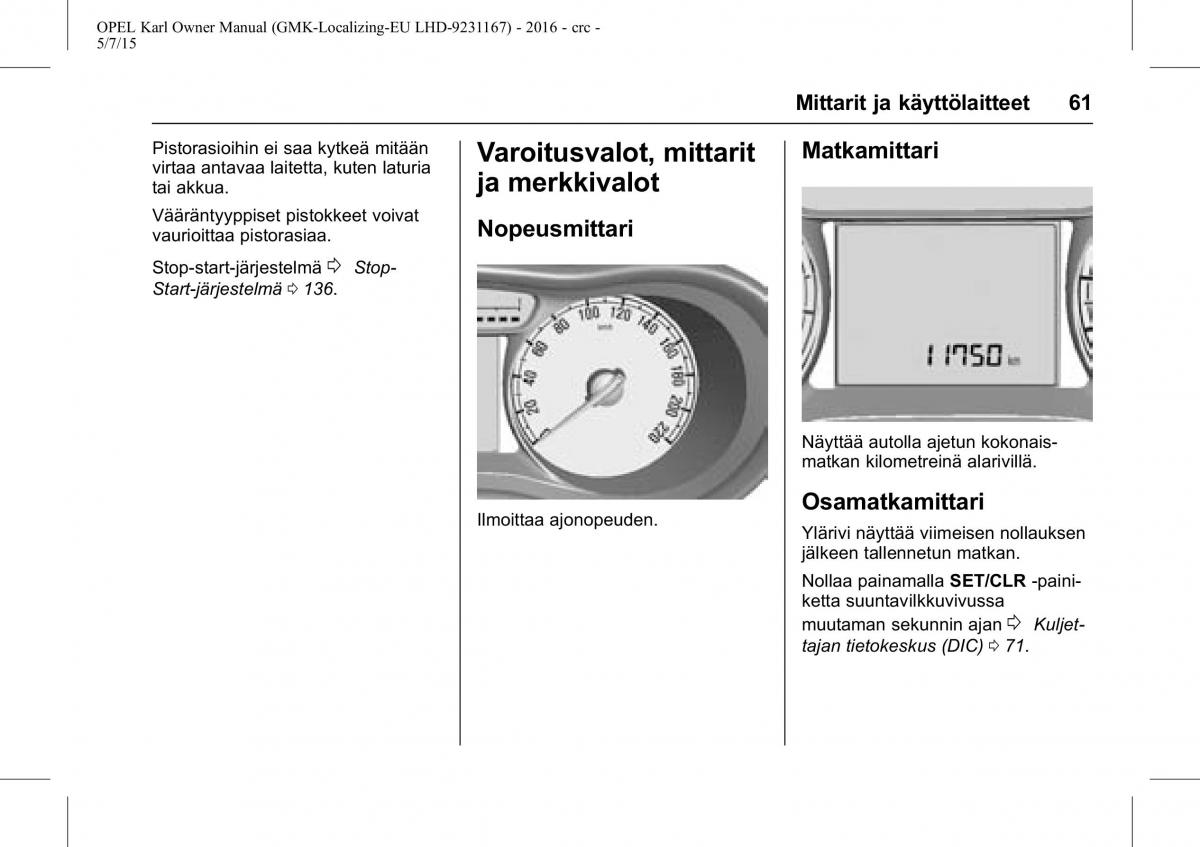 Opel Karl owners manual / page 62