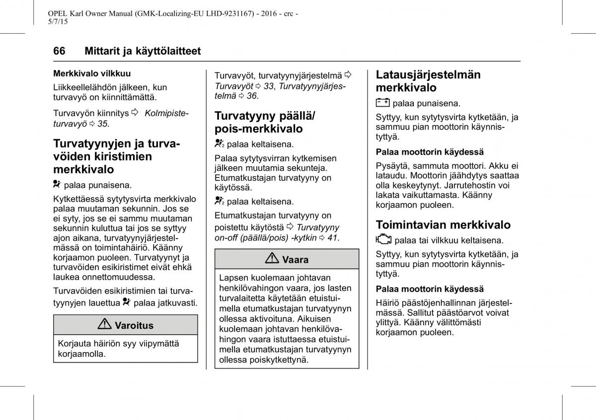 Opel Karl owners manual / page 67