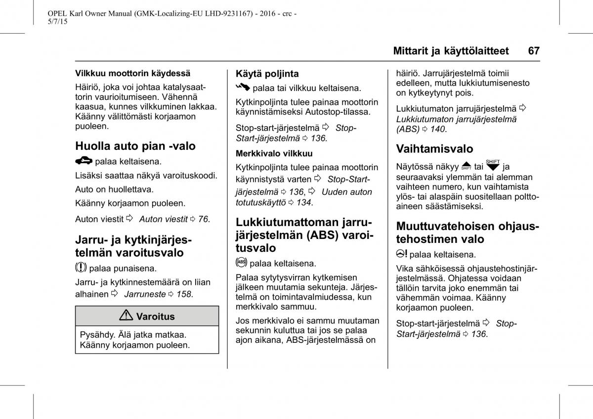 Opel Karl owners manual / page 68