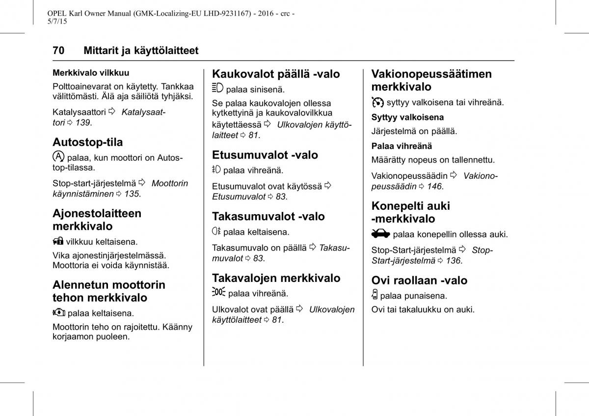 Opel Karl owners manual / page 71