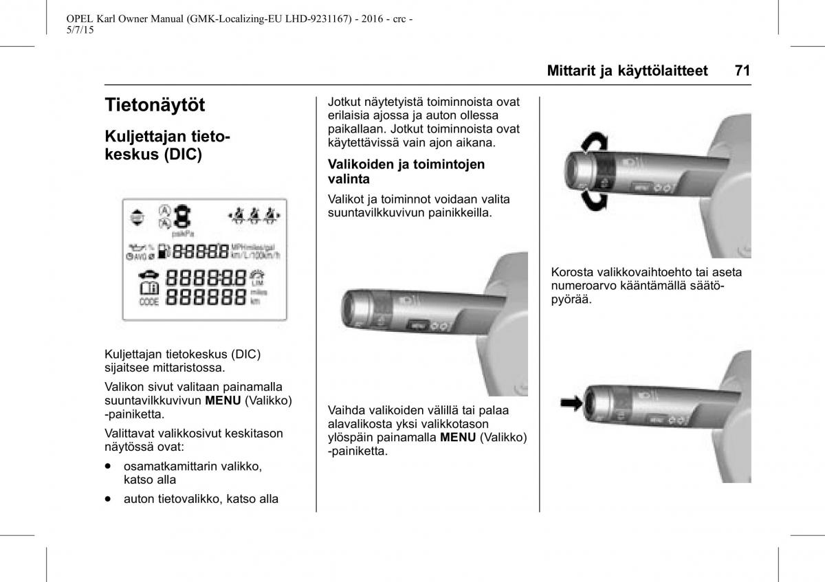 Opel Karl owners manual / page 72