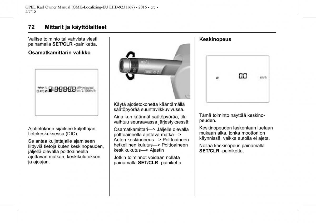 Opel Karl owners manual / page 73