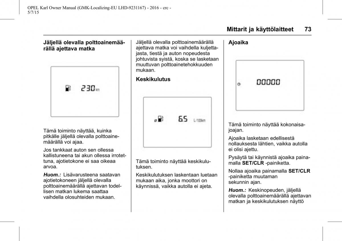 Opel Karl owners manual / page 74