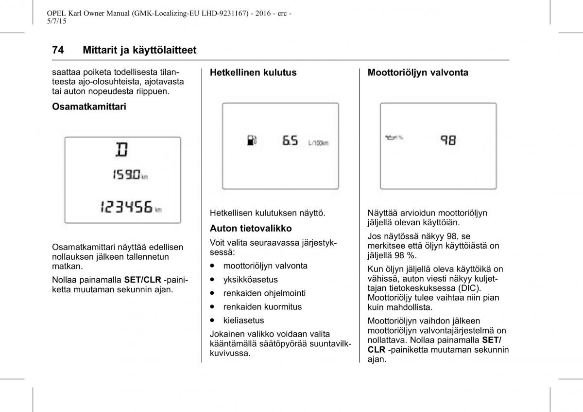 Opel Karl owners manual / page 75