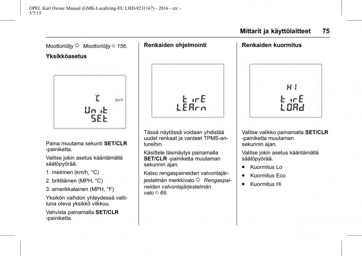 Opel Karl owners manual / page 76