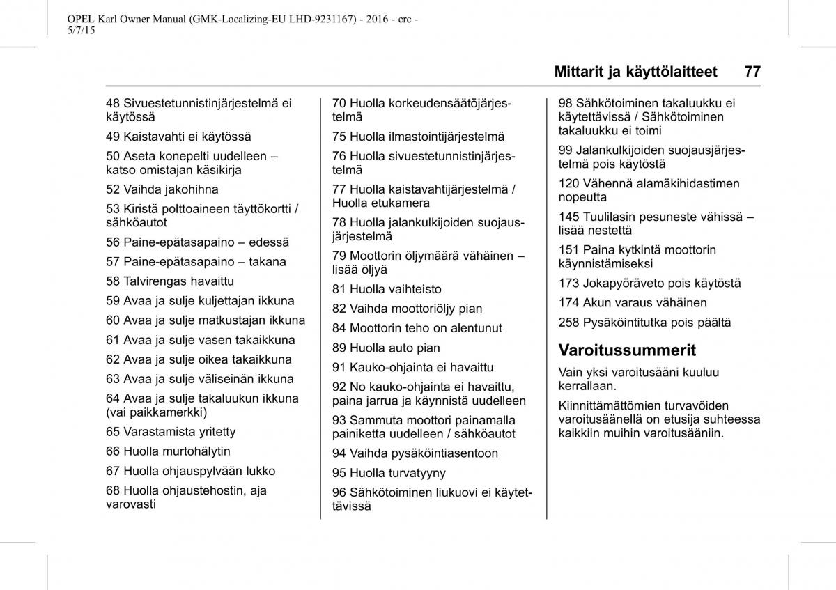 Opel Karl owners manual / page 78