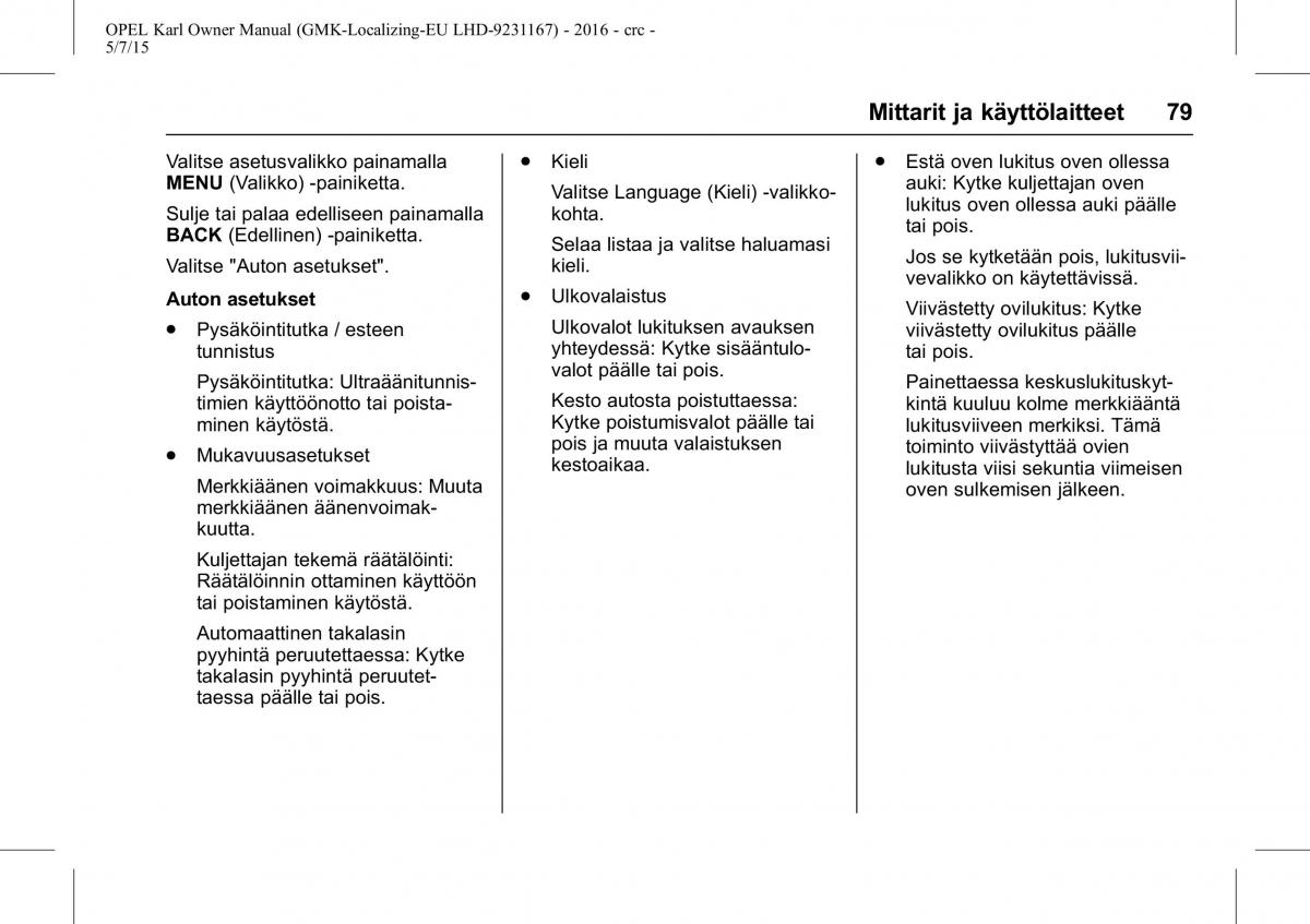 Opel Karl owners manual / page 80