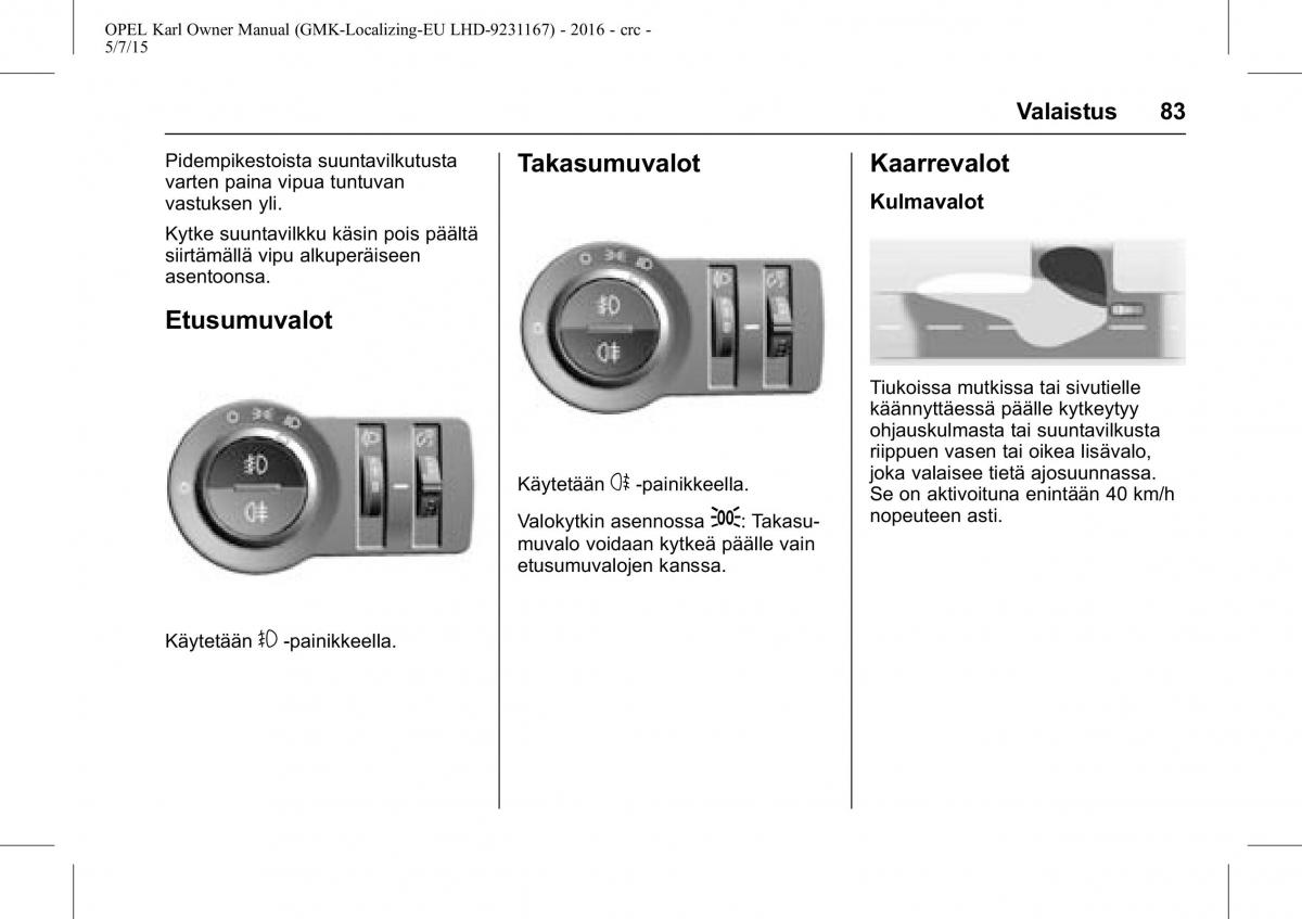 Opel Karl owners manual / page 84