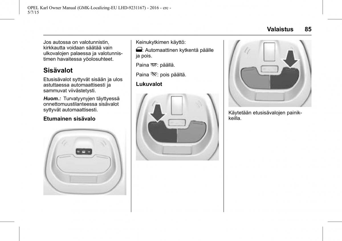 Opel Karl owners manual / page 86