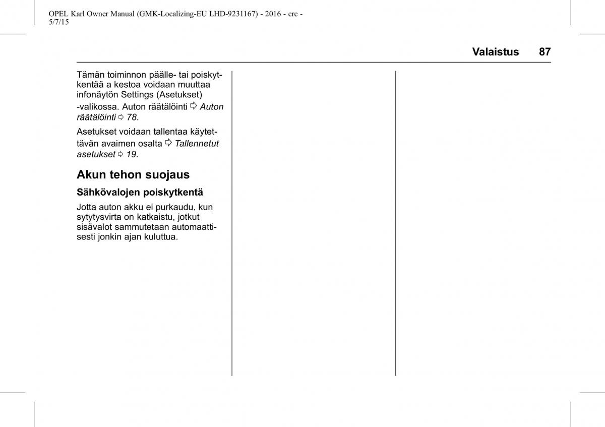 Opel Karl owners manual / page 88