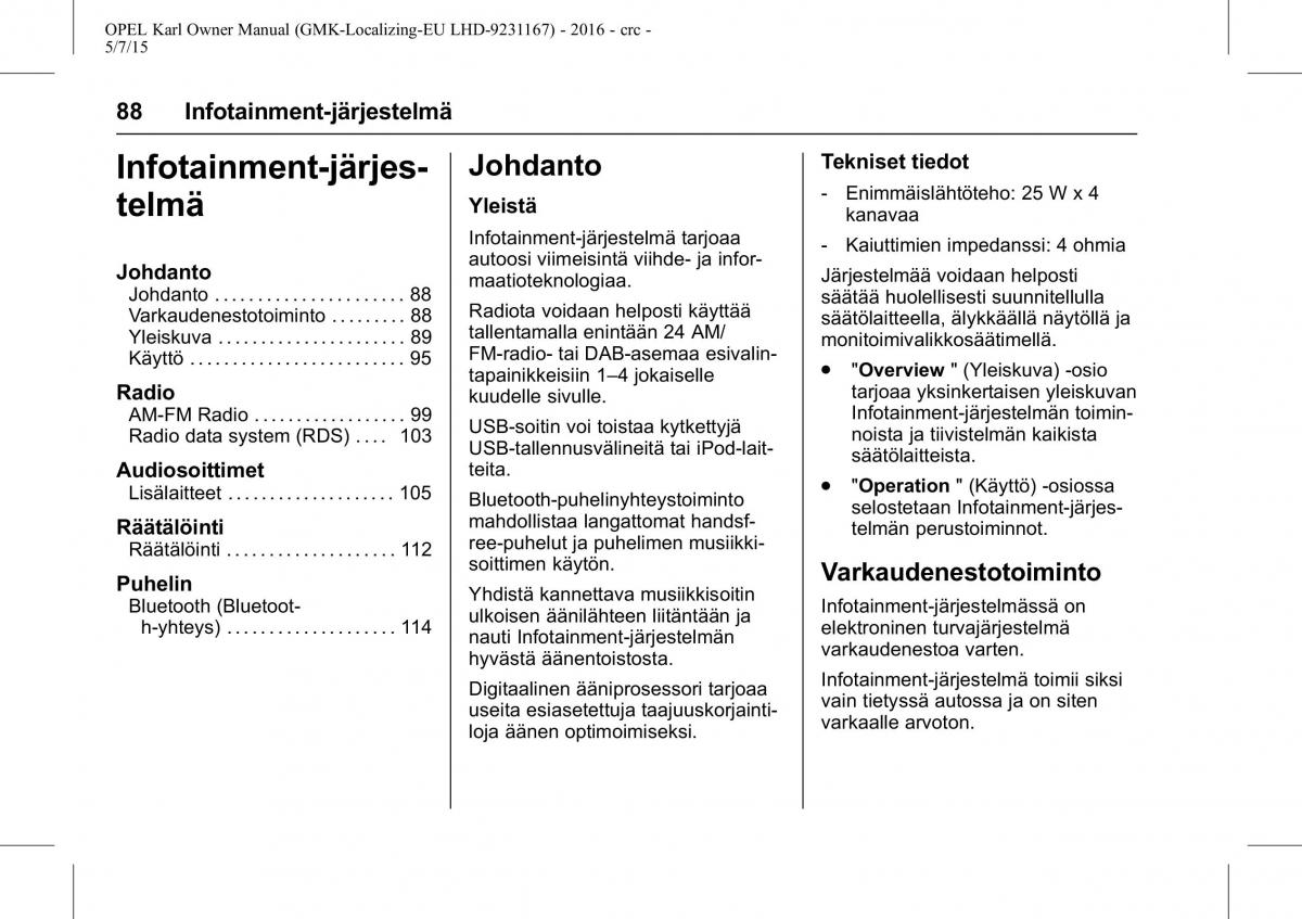 Opel Karl owners manual / page 89