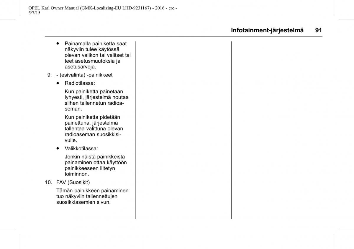 Opel Karl owners manual / page 92