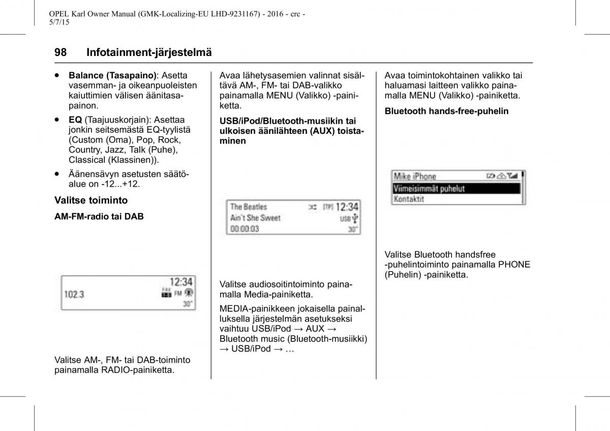 Opel Karl owners manual / page 99