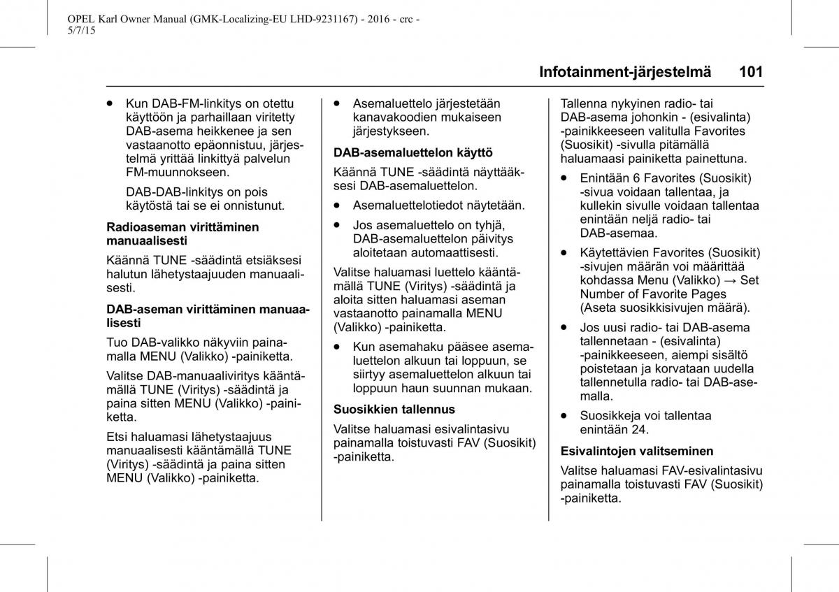 Opel Karl owners manual / page 102