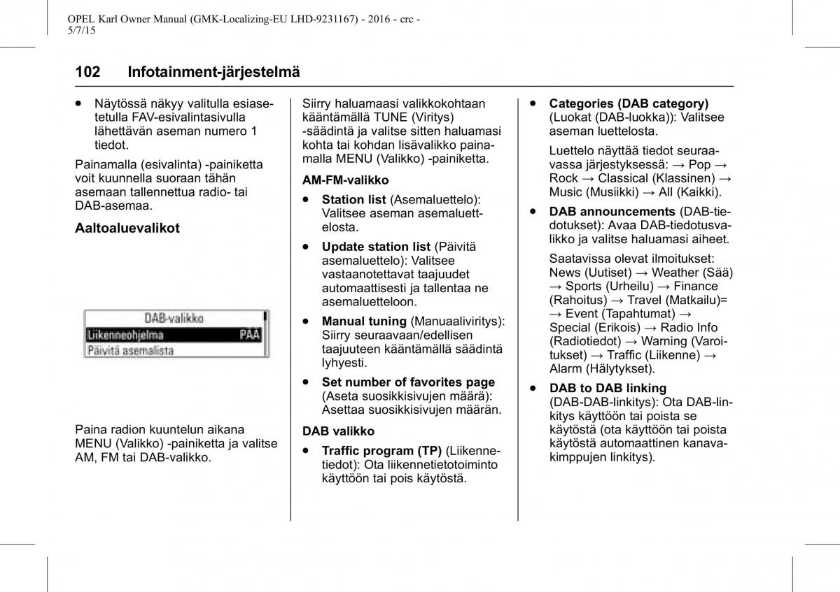 Opel Karl owners manual / page 103