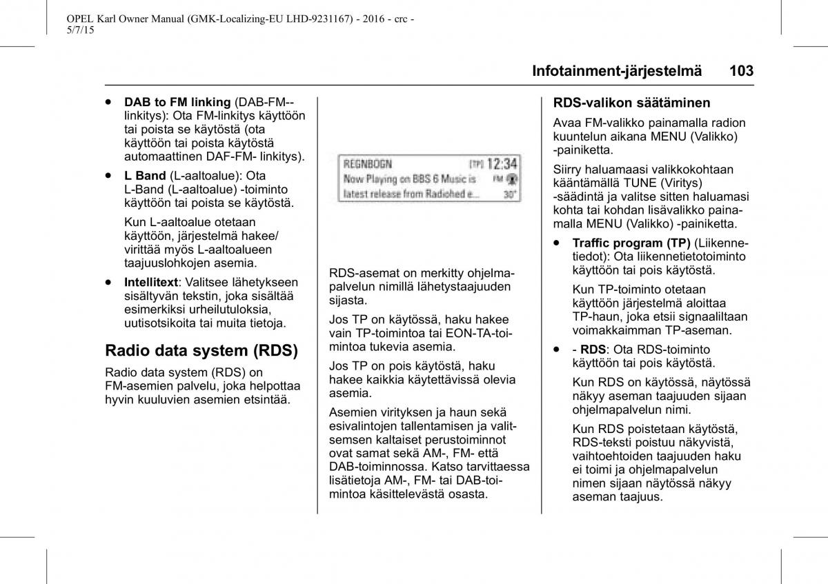 Opel Karl owners manual / page 104